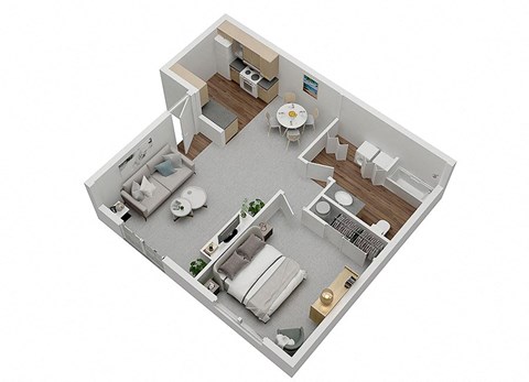 1 Bedroom 1 Bath downstairs floorplan at Devonwood and First Place Apartments, Battle Ground